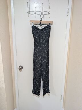 Reformation Black and White Viscose Halter Jumpsuit